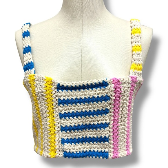 205 ZARA | EUC Turkey knit crochet multicolor cropped tank top (Size S) - Picture 3 of 11